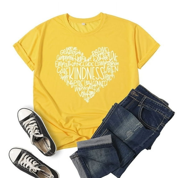 XCHQRTI Heart Tshirt for Women Graphic Tee Tops Beautiful Crazy Love Letter Printed Casual Short Sleeve Concert Shirts