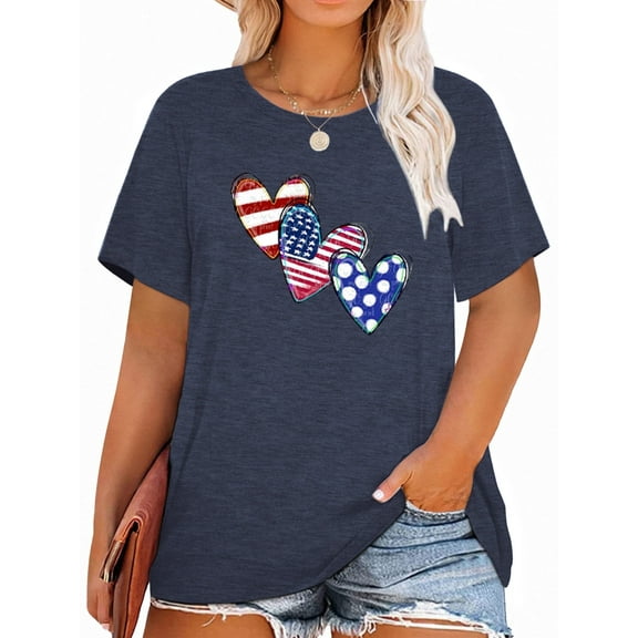 XCHQRTI Heart Women Graphic Shirt Plus Size 4th of July Short Sleeve Shirt Valentine's Day Top