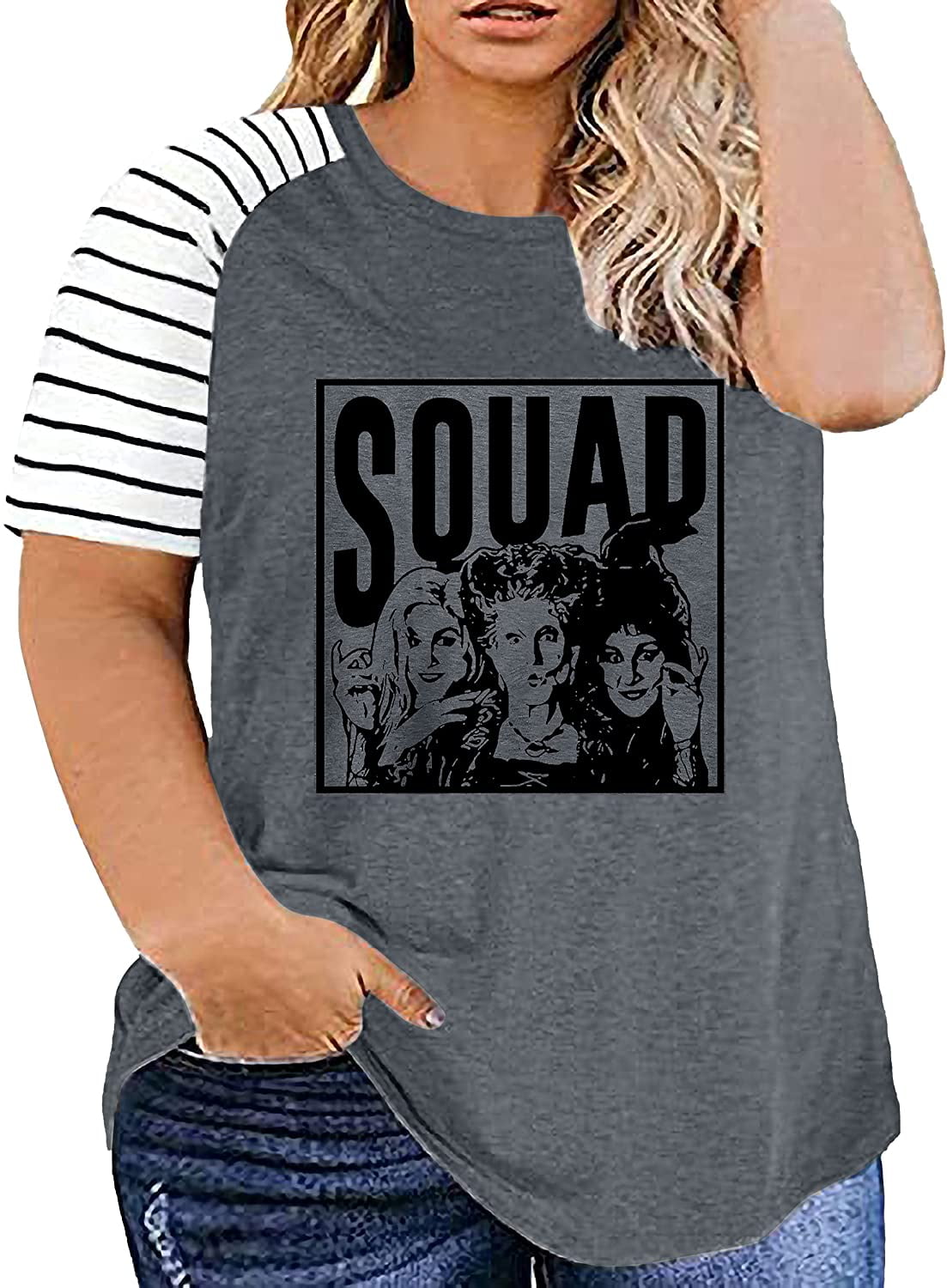XCHQRTI Hocus Pocus Shirts for Women Plus Graphic Tees Halloween Plus Size Shirt Sanderson Sisters T Shirts
