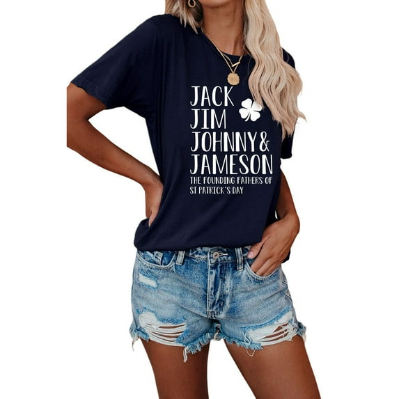 XCHQRTI Jack Jim Johnny Women Shirt Graphic Short Sleeve Tee St. Patrick's Day Lucky Crew Neck Ladies Tops
