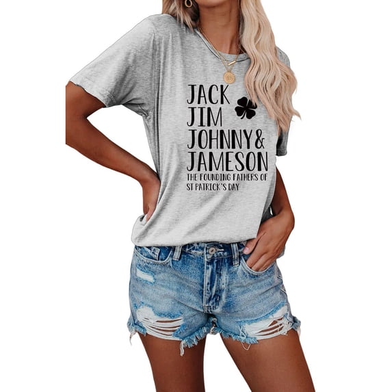 XCHQRTI Jack Jim Johnny Women Shirt Graphic Short Sleeve Tee St. Patrick's Day Lucky Crew Neck Ladies Tops