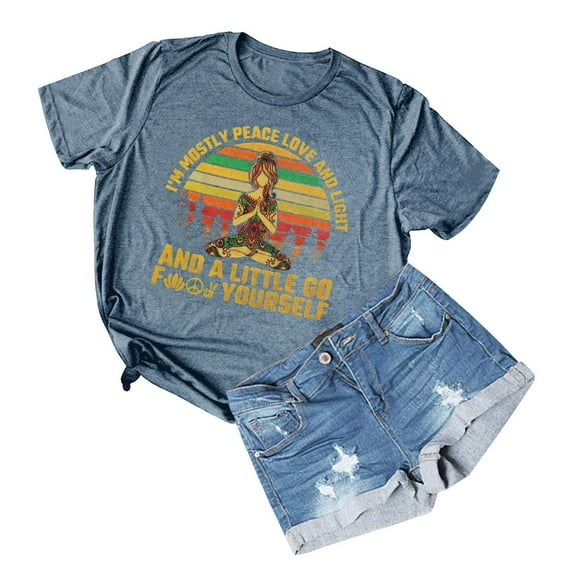 XCHQRTI Journey Shirts Women I'm Mostly Peace Love And Light Funny T-shirt Womens Graphic Printed Short Sleeve Tops Tee