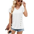 thumbnail image 1 of XCHQRTI Lace Flower Vneck Women Shirt Petal Sleeve Flower Blouses Casual Trendy Tshirt, 1 of 8