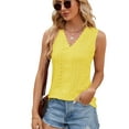 thumbnail image 1 of XCHQRTI Lace Flower Vneck Women Shirt Solid Color Blouses Sleeveless Hollow Casual Trendy Tshirt, 1 of 9