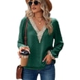 thumbnail image 1 of Anbech Lace Stitching Women Shirt V Neck Lace Chiffon Blouse Long Sleeve Loose Pullover Top, 1 of 7