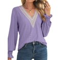 thumbnail image 1 of Anbech Lace Stitching Women Shirt V Neck Lace Chiffon Blouse Long Sleeve Loose Pullover Top, 1 of 8