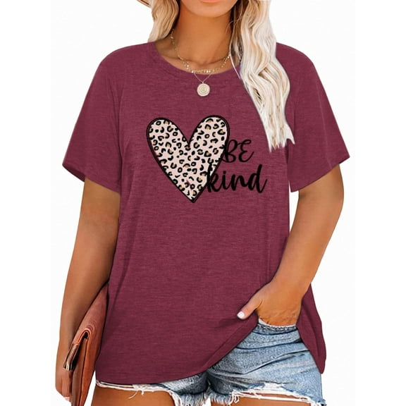 XCHQRTI Leopard Be Kind Shirt for Women Plus Size Graphic Tees Short Sleeve Tops