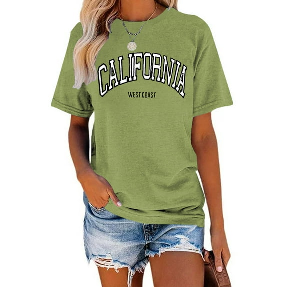 XCHQRTI Los Angeles Women Tshirts California Graphic Short Sleeve Summer Casual Shirt