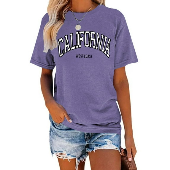 XCHQRTI Los Angeles Women Tshirts California Graphic Short Sleeve Summer Casual Shirt