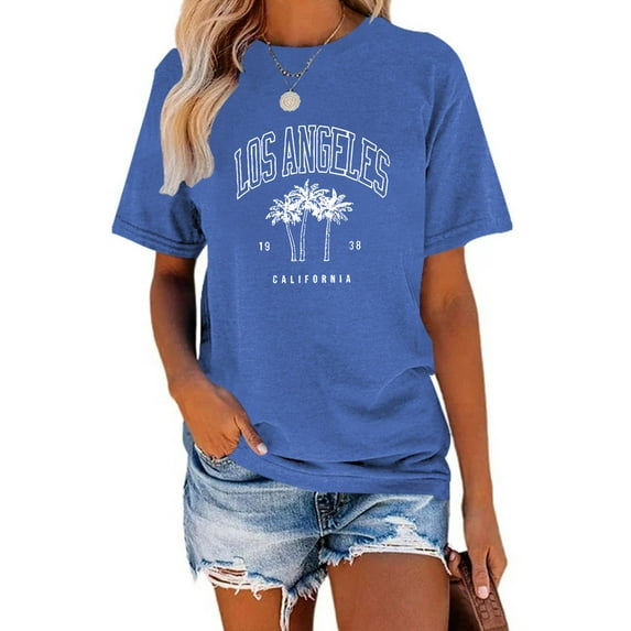 XCHQRTI Los Angeles Women Tshirts California Graphic Short Sleeve Summer Casual Shirt