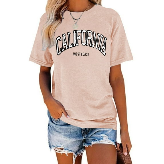 XCHQRTI Los Angeles Women Tshirts California Graphic Short Sleeve Summer Casual Shirt