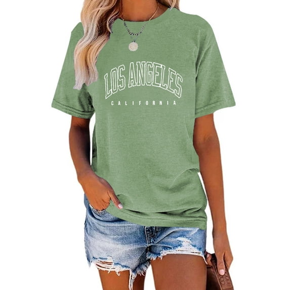 XCHQRTI Los Angeles Women Tshirts California Graphic Short Sleeve Summer Casual Shirt