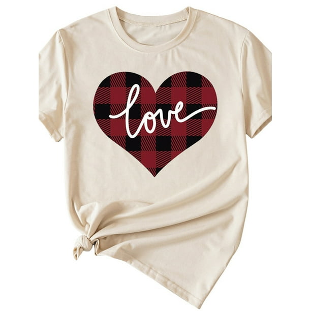 Valentine's Days Buffalo Plaid Heart Tee - Men Women T-Shirt