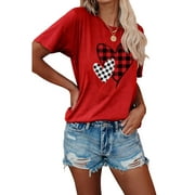 XCHQRTI Love Heart Shirt for Women Valentine's Day Tshirt Graphic Lovely Short Sleeve Tee