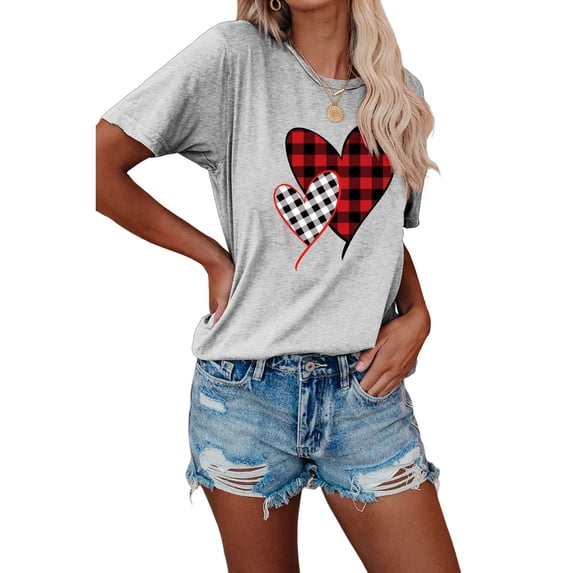 XCHQRTI Love Heart Shirt for Women Valentine's Day Tshirt Graphic Lovely Short Sleeve Tee