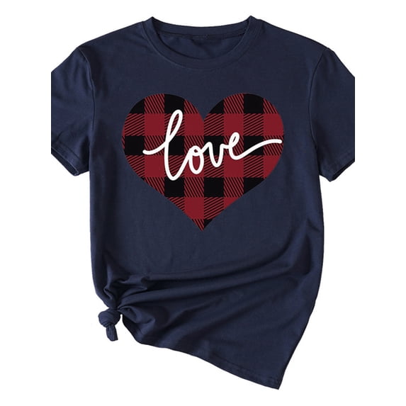 XCHQRTI Love Heart Shirt for Women Valentine's Day Tshirt Graphic Lovely Short Sleeve Tee