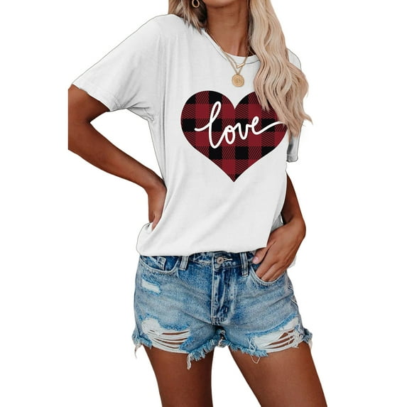 XCHQRTI Love Heart Shirt for Women Valentine's Day Tshirt Graphic Lovely Short Sleeve Tee