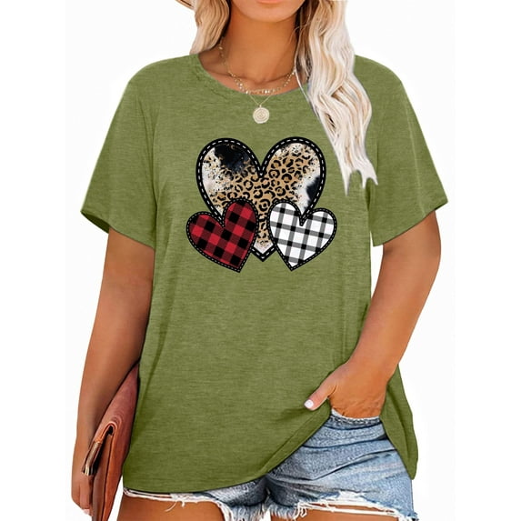XCHQRTI Love Shirts for Womens Plus Size Graphic Tshirt Short Sleeve Valentine's Day Tee Oversized Casual Summer Tops
