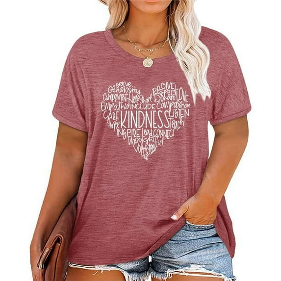 XCHQRTI Love Shirts for Womens Plus Size Graphic Tshirt Short Sleeve Valentine's Day Tee Oversized Casual Summer Tops