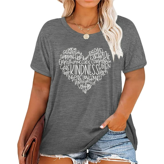 XCHQRTI Love Shirts for Womens Plus Size Graphic Tshirt Short Sleeve Valentine's Day Tee Oversized Casual Summer Tops