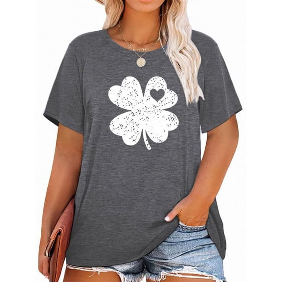 XCHQRTI Lucky Clover Women Shirt Plus Size St. Patrick's Day Tshirt Short Sleeve Graphic Oversized Tops