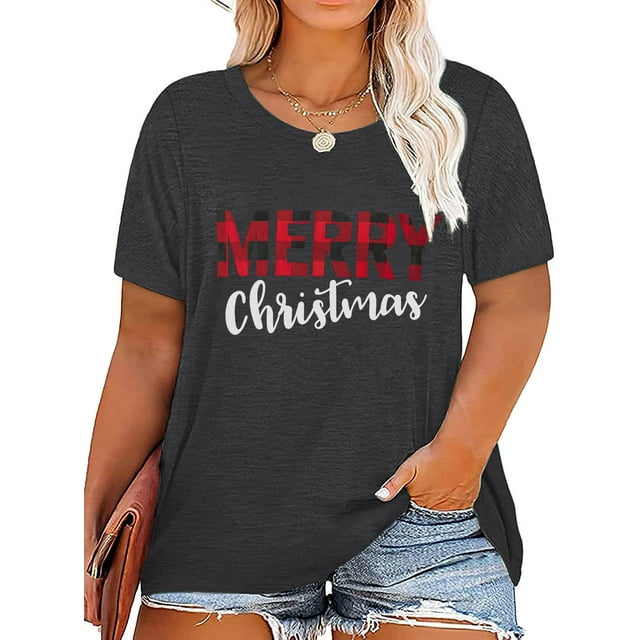 XCHQRTI Merry Christmas Plus Size Shirts for Women Oversized TShirt