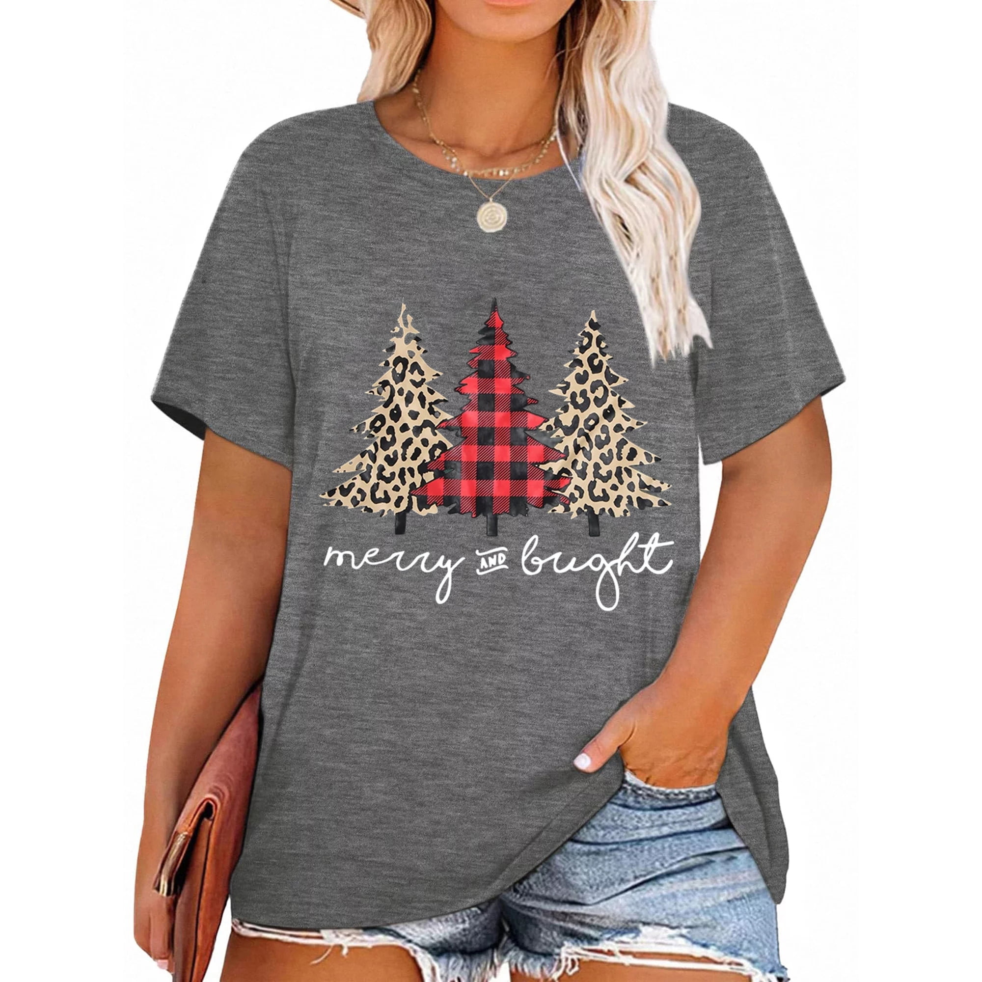XCHQRTI Merry Christmas Plus Size Shirts for Women Oversized TShirt