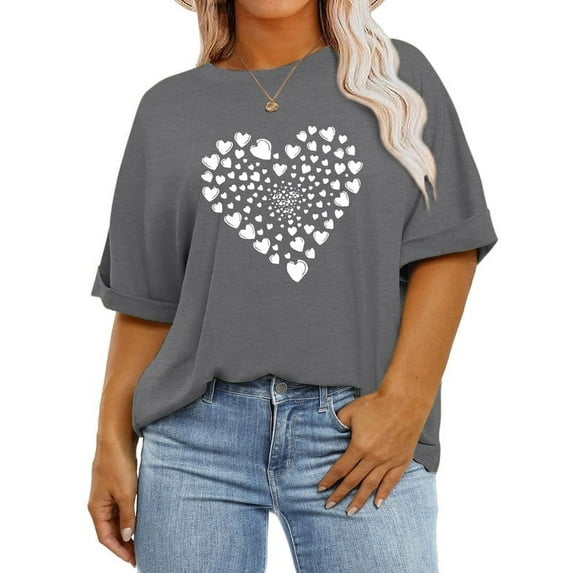 XCHQRTI Womens Oversized Love Shirt Half Sleeve Summer Tee Graphic Valentine's Day Plus Tops