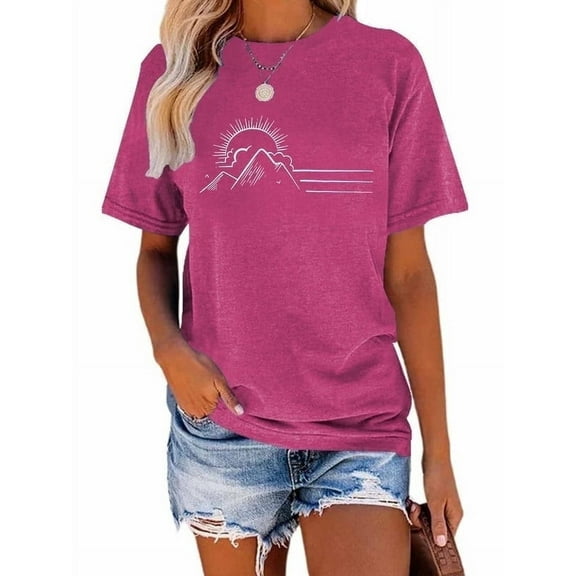 XCHQRTI Mountain Heartbeat Tshirt Graphic Tees Women Ladies Tee Shirts Short Sleeve