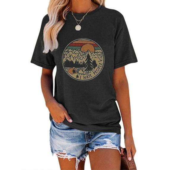 XCHQRTI Mountain Heartbeat Tshirt Graphic Tees Women Ladies Tee Shirts Short Sleeve