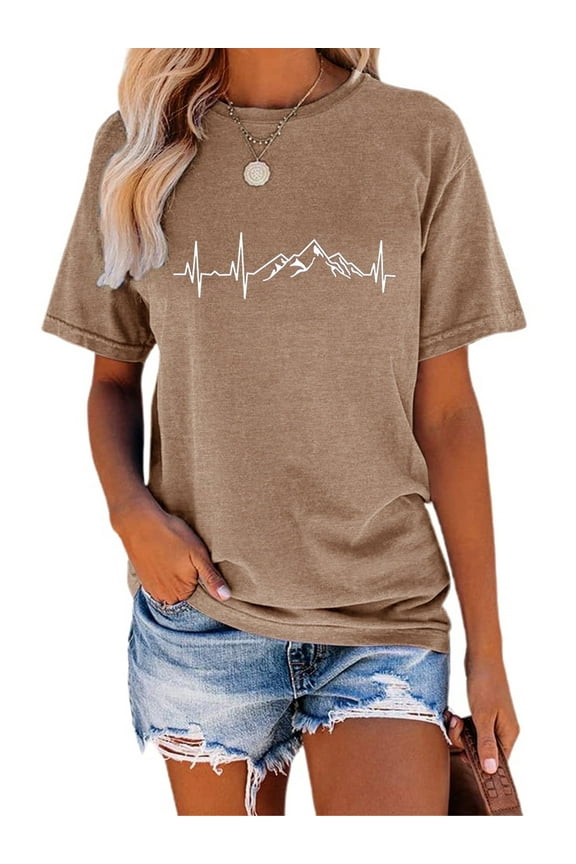 Mountain Heartbeat Tshirt Graphic Tees Women Ladies Tee Shirts Short Sleeve