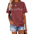 thumbnail image 1 of XCHQRTI Mountain Heartbeat Tshirt Graphic Tees Women Ladies Tee Shirts Short Sleeve, 1 of 8