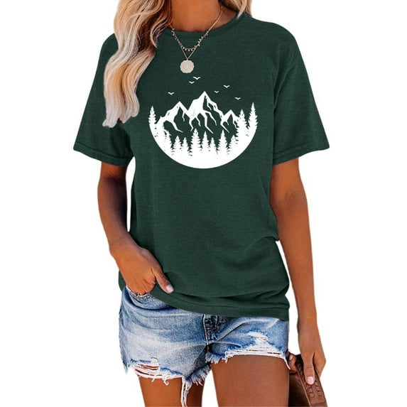 XCHQRTI Mountain Heartbeat Tshirt Graphic Tees Women Ladies Tee Shirts Short Sleeve