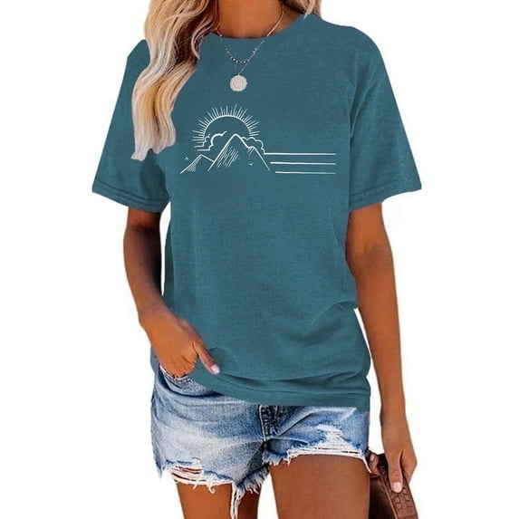XCHQRTI Mountain Heartbeat Tshirt Graphic Tees Women Ladies Tee Shirts Short Sleeve