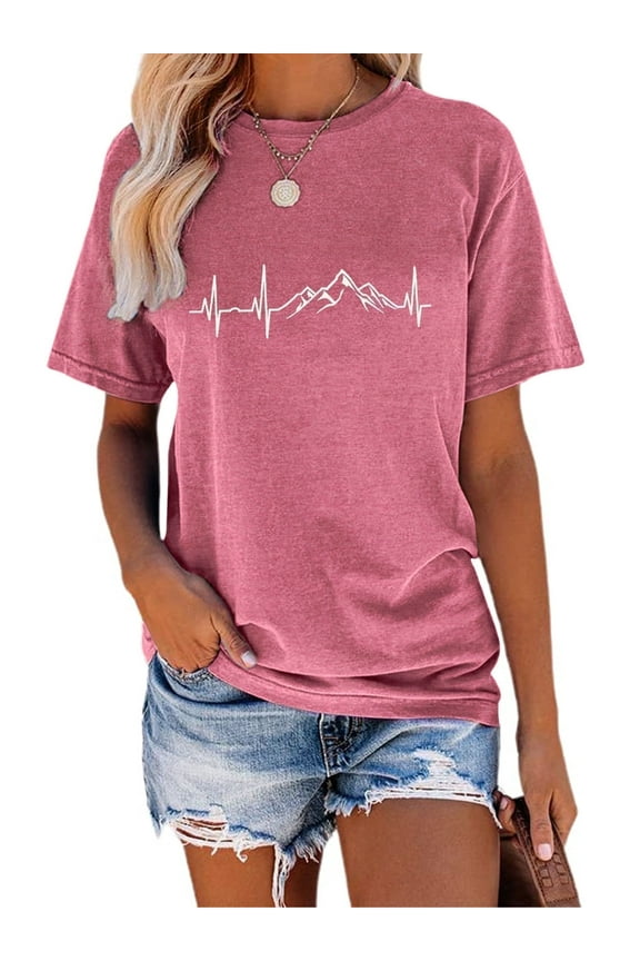 Mountain Heartbeat Tshirt Graphic Tees Women Ladies Tee Shirts Short Sleeve