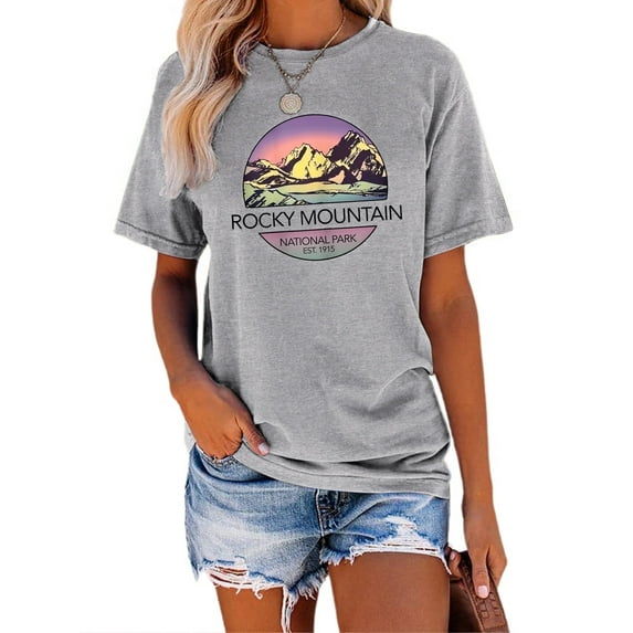 XCHQRTI Mountain Heartbeat Tshirt Graphic Tees Women Ladies Tee Shirts Short Sleeve