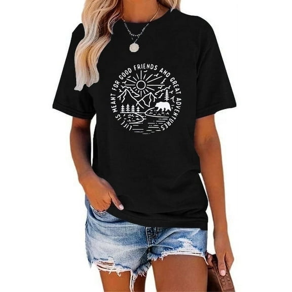 XCHQRTI Mountain Heartbeat Tshirt Graphic Tees Women Ladies Tee Shirts Short Sleeve