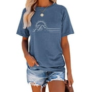 XCHQRTI Mountain Heartbeat Tshirt Graphic Tees Women Ladies Tee Shirts Short Sleeve