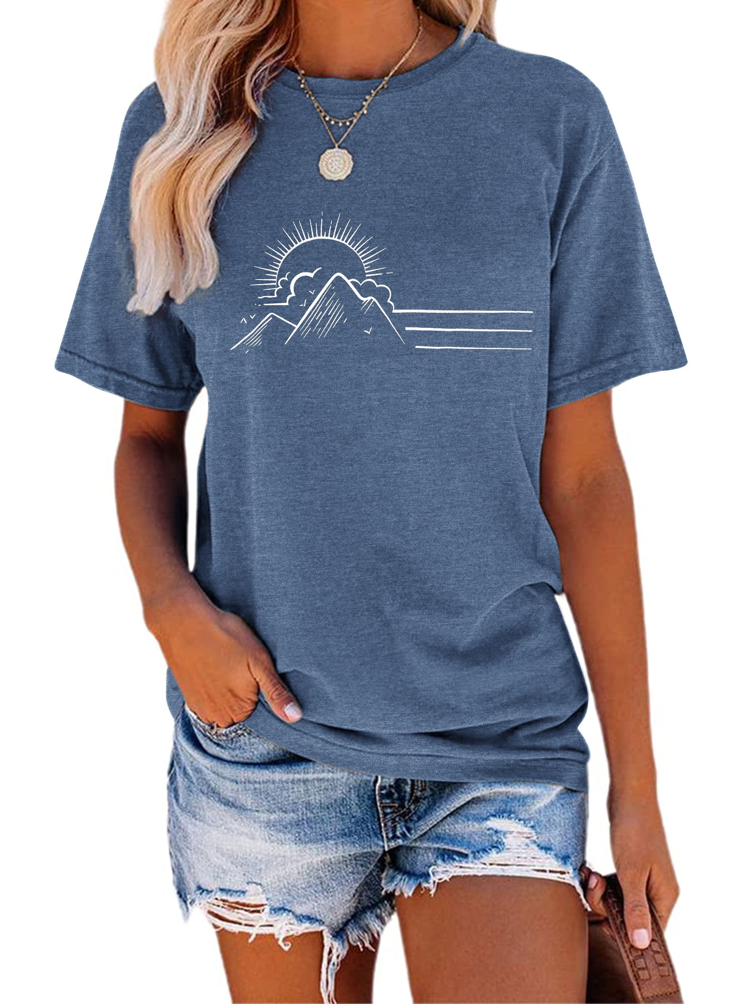 Women's Adventure Graphic Tee - Camping Hiking Shirt With Sunrise Desert Design, Summer Casual T-Shirt