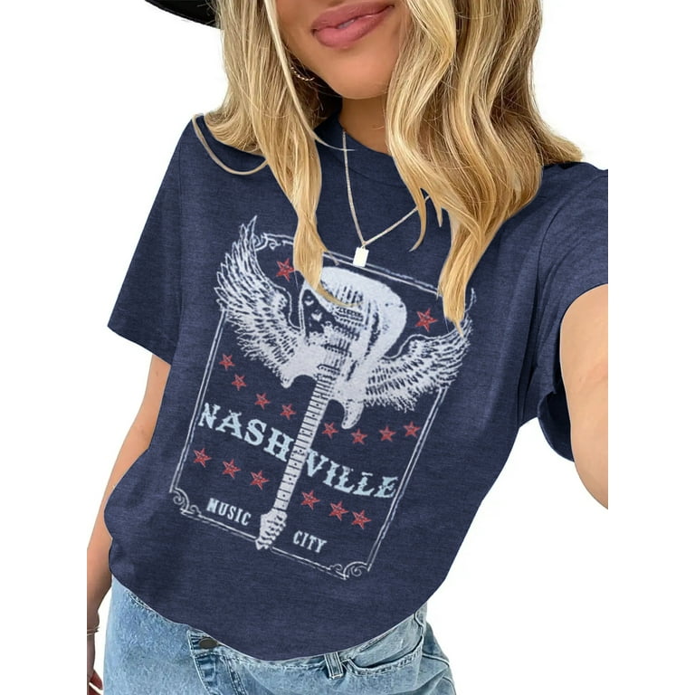 XCHQRTI Nashville Shirt Women Nashville Music Tee Shirt Tennessee Country Concert Graphic Tees Guitar Wings and Roll T Shirts - Walmart.com