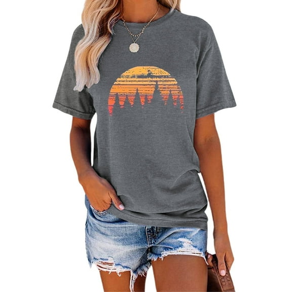 XCHQRTI Pine Tree Tshirt Graphic Tees Sunset Women Ladies Tee Shirts Nature Short Sleeve