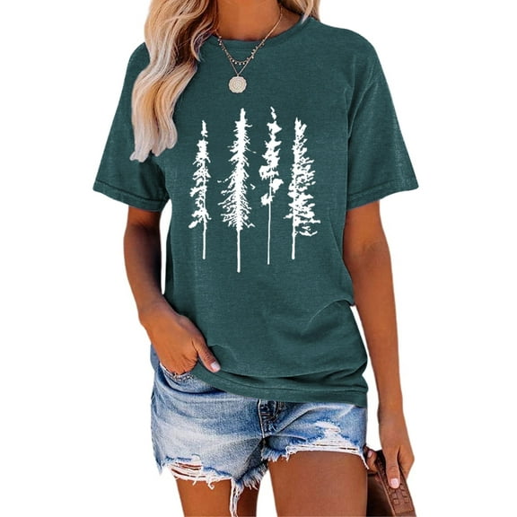 XCHQRTI Pine Tree Tshirt Graphic Tees Sunset Women Ladies Tee Shirts Nature Short Sleeve