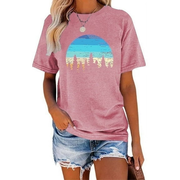 XCHQRTI Pine Tree Tshirt Graphic Tees Sunset Women Ladies Tee Shirts Nature Short Sleeve