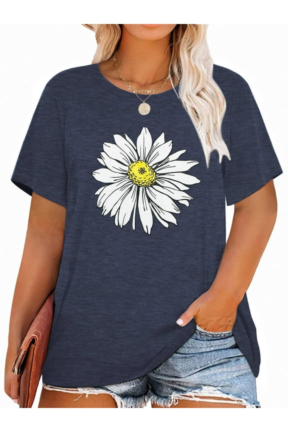 Plus Size Daisy Women Tshirt Graphic Oversized Tees Short Sleeve Casual Tee