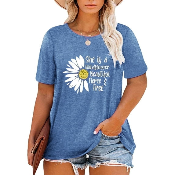 XCHQRTI Plus Size Daisy Women Tshirt Graphic Oversized Tees Short Sleeve Casual Tee