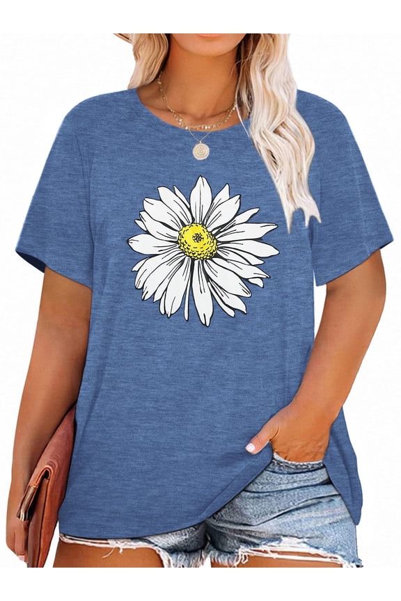 Plus Size Daisy Women Tshirt Graphic Oversized Tees Short Sleeve Casual Tee