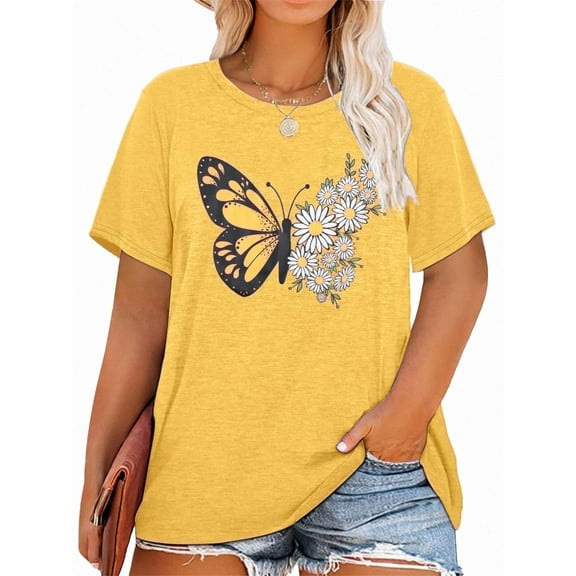 XCHQRTI Plus Size Daisy Women Tshirt Graphic Oversized Tees Short Sleeve Casual Tee