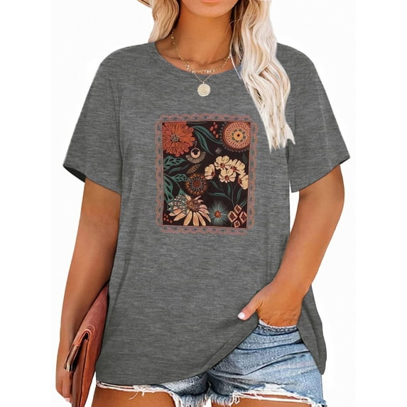 XCHQRTI Plus Size Daisy Women Tshirt Graphic Oversized Tees Short Sleeve Casual Tee