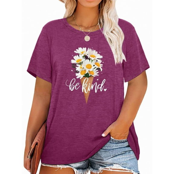 XCHQRTI Plus Size Daisy Women Tshirt Graphic Oversized Tees Short Sleeve Casual Tee