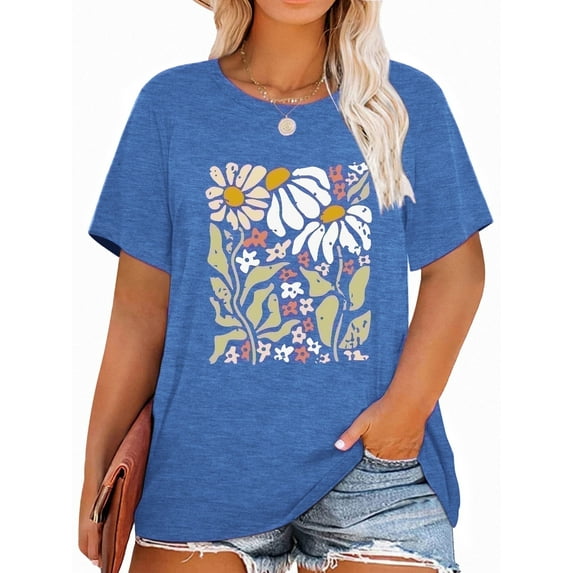 XCHQRTI Plus Size Daisy Women Tshirt Graphic Oversized Tees Short Sleeve Casual Tee